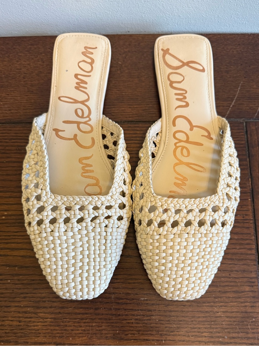 Sam Edelman Nola Cream Woven Square-Toe Slide Mules - Picture 2 of 7